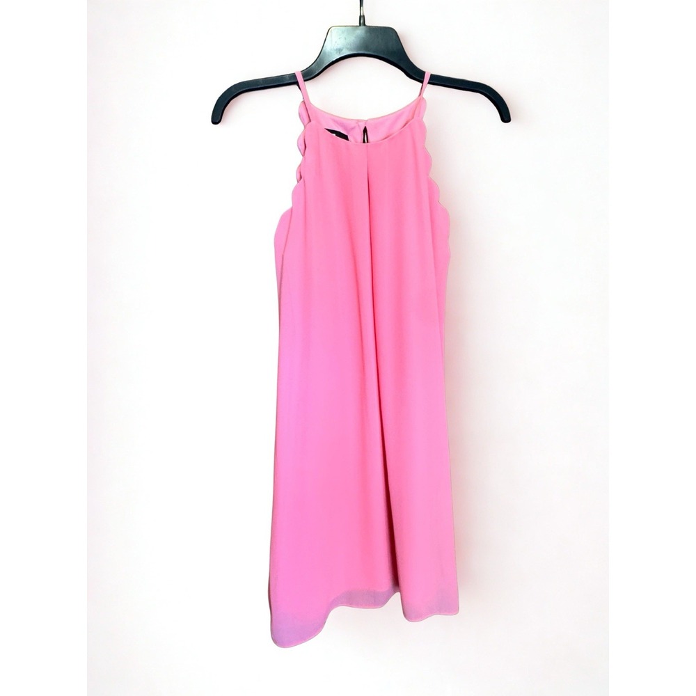 A. Byer Women's Pink Scalloped Edge Chiffon Flirty Coquette Dress Shift XS‎